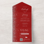 Crimson Red Silver Glitter QR Code Wedding オールインワン招待状 (内側)