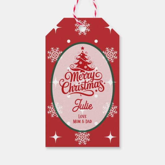 Crimson Red Snowflakes Christmas ギフトタグ (裏面)