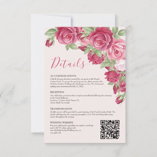 Crimson Rose Wedding Details Enclosure Card 招待状 (正面)