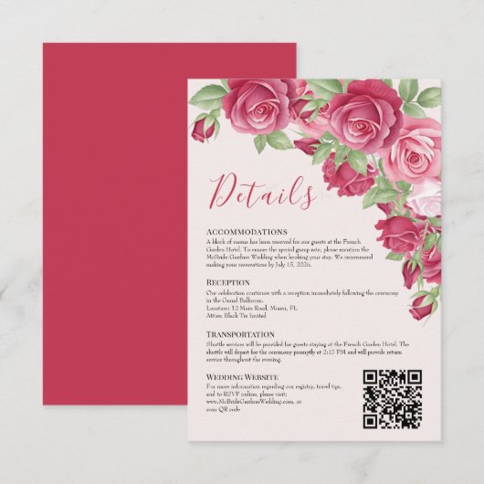 Crimson Rose Wedding Details Enclosure Card 招待状 (正面/裏面)