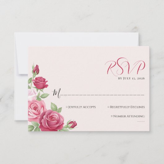 Crimson Rose Wedding RSVP Card (正面)