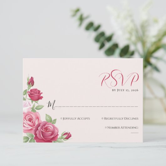 Crimson Rose Wedding RSVP Card (スタンド正面)