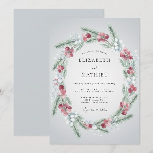 Crimson Rustic Winter Wedding 招待状 (正面/裏面)