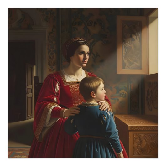 Crimson & Sapphire Whispers: Victorian Mother and  フォトプリント (正面)