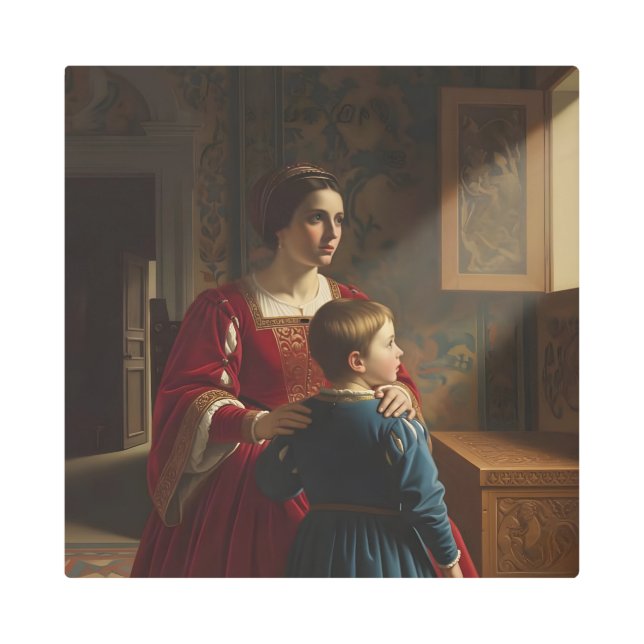 Crimson & Sapphire Whispers: Victorian Mother and  メタルプリント (正面)