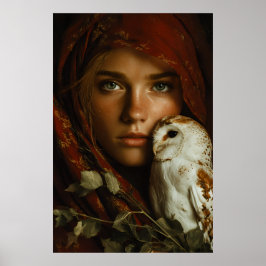 Crimson Scarf Snowy Owl Portrait Mystery ポスター