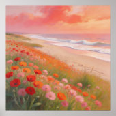 Crimson Shore - Pastel Painting Style Art ポスター (正面)