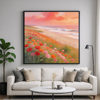 Crimson Shore - Pastel Painting Style Art ポスター