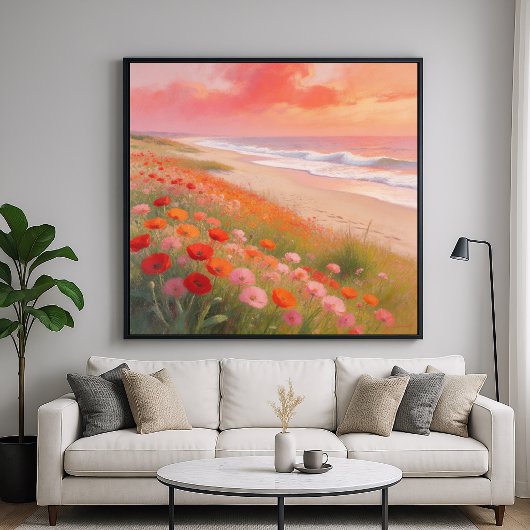 Crimson Shore - Pastel Painting Style Art ポスター
