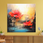 Crimson Silence – Abstract Poppies in Urban Light キャンバスプリント (インサイチュ (リビング))