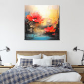 Crimson Silence – Abstract Poppies in Urban Light キャンバスプリント (インサイチュ (寝室))