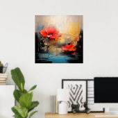Crimson Silence – Abstract Poppies in Urban Light ポスター (ホームオフィス)
