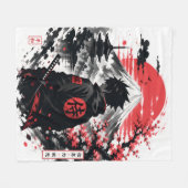 Crimson Sun Anime Silhouette フリースブランケット (正面(横))
