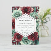 Crimson & Teal Lush Botanical Wedding 招待状 (スタンド正面)
