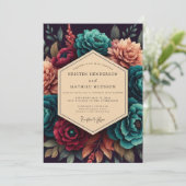 Crimson & Teal Opulent Bloom Wedding 招待状 (スタンド正面)