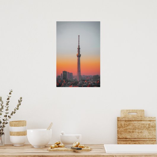 Crimson Tower: Tokyo Skytree at Dusk ポスター (キッチン)