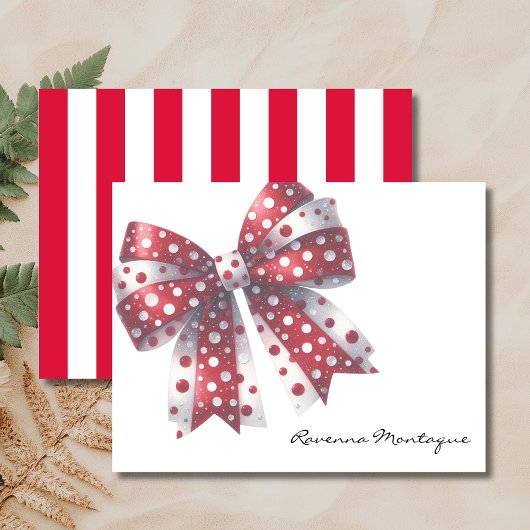 Crimson White Elegant Big Bow Thank You Note Card ノートカード