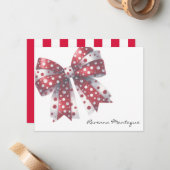 Crimson White Elegant Big Bow Thank You Note Card ノートカード (正面/裏面インサイチュ)
