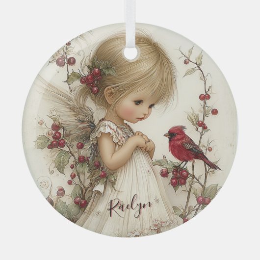 Crimson Wings and Winter Wishes ガラスオーナメント (正面)