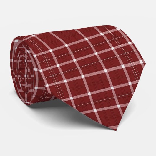 Crisp White and Maroon Fine Line Tartan ネクタイ (ロール)