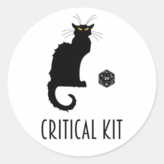 Critical Kit おもしろい Cat D20 RPGテーブルトップゲーム ラウンドシール (正面)