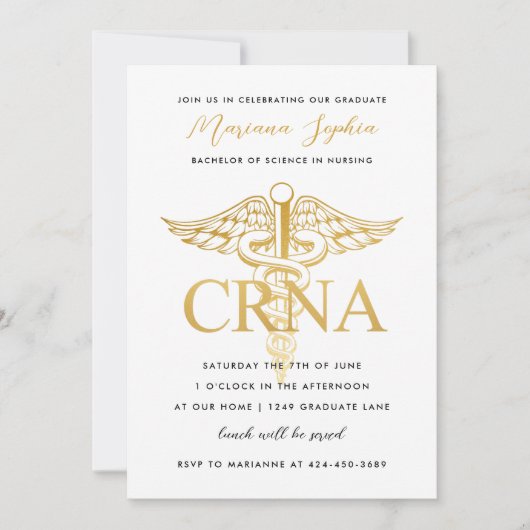 CRNAナース卒業パーティー発表金ゴールド 招待状 (正面)