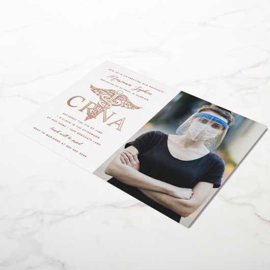 CRNA看護卒業写真金ゴールド 箔招待状 (回転した状態)