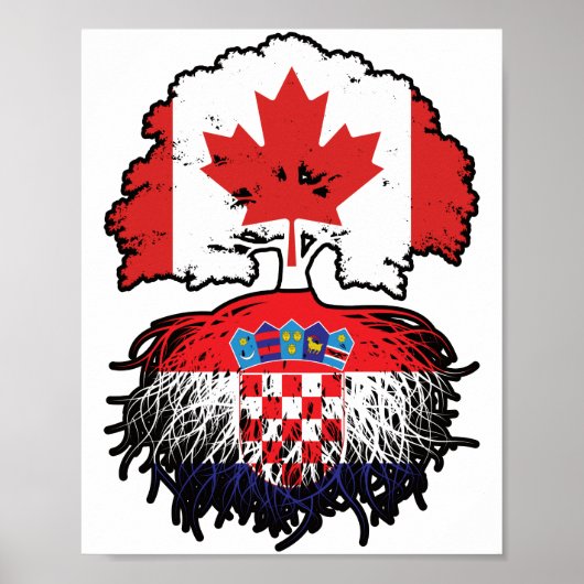 Croatia Croatian Canadian Canada Tree Roots Flag ポスター (正面)