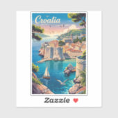 Croatia Dubrovnik Illustration Travel Art Vintage シール (シート)