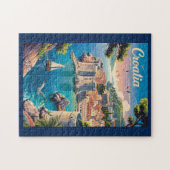 Croatia Dubrovnik Illustration Travel Art Vintage ジグソーパズル (横)