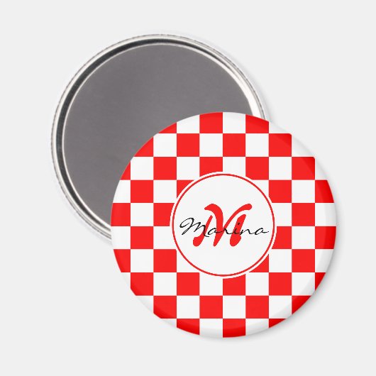 Croatia | Hrvatska | Checkered Name Monogram  マグネット (正面/裏面)