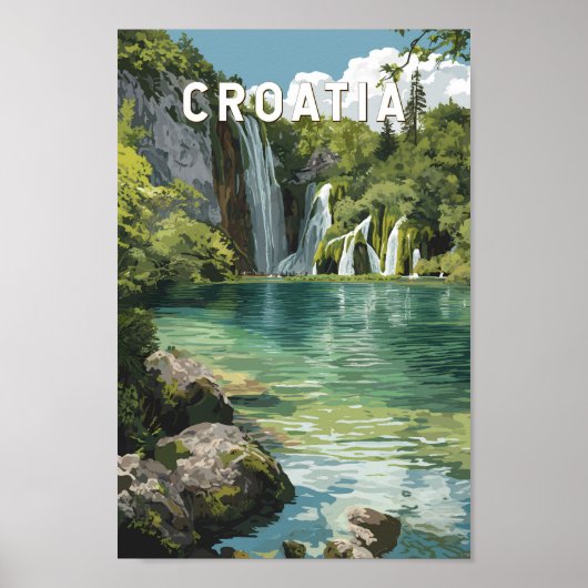 Croatia Illustration Travel Art Vintage ポスター (正面)