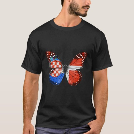 Croatian Danish Flag Butterfly Tシャツ (正面)