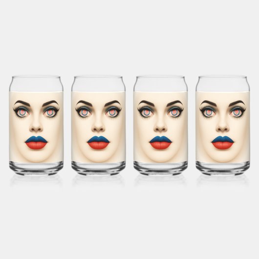 Croatian Flag Face – Eyes & Lips Pop Art Portrait ガラス缶 (正面)