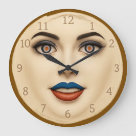 Croatian Flag Face – Eyes & Lips Pop Art Portrait ラージ壁時計