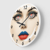Croatian Flag Face – Eyes & Lips Pop Art Portrait ラージ壁時計 (傾斜)
