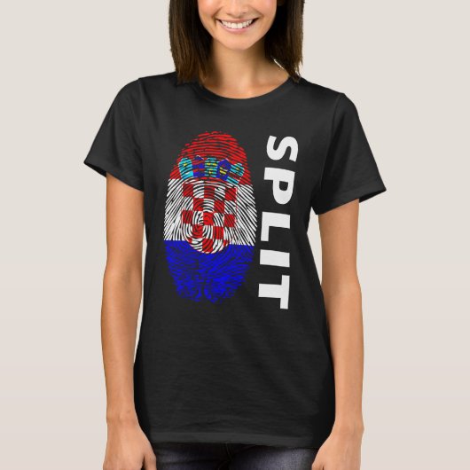 Croatian flag fingerprint motif split tシャツ (正面)