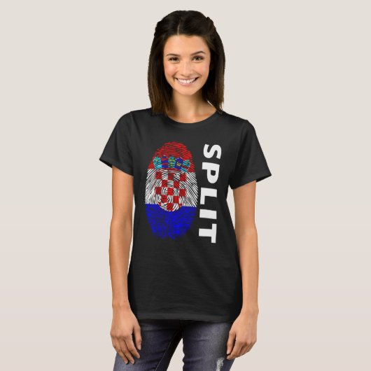 Croatian flag fingerprint motif split tシャツ (正面フル)