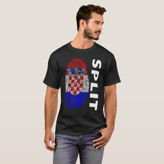Croatian flag fingerprint motif split tシャツ (正面フル)