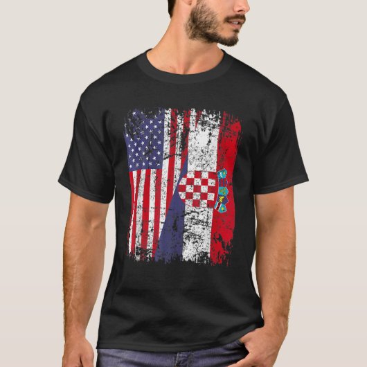 CROATIAN ROOTS Half American Flag CROATIA Tシャツ (正面)