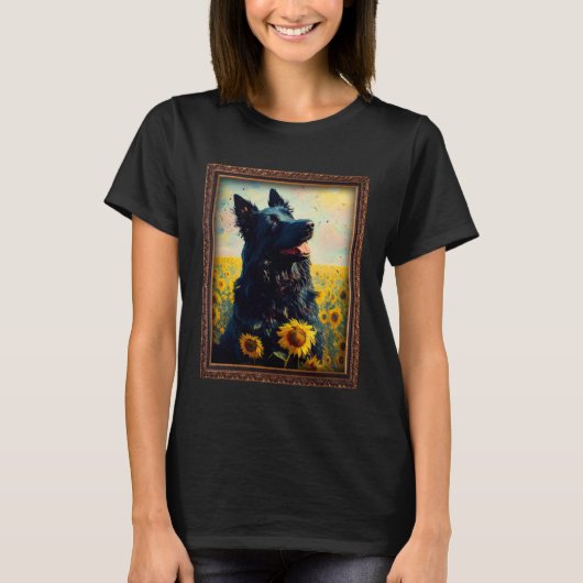 Croatian Sheepdog Painting Sunflower Flower Mom Wo Tシャツ (正面)