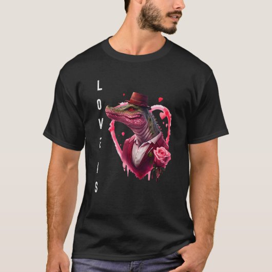 Croc Love is With Heart Animal Valentine's day Tシャツ (正面)