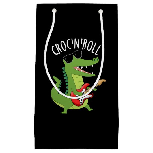Croc N 転がおもしろいCrocodile Pun Dark BG スモールペーパーバッグ (正面)