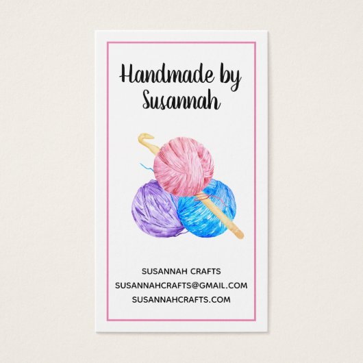 Crochet and Yarn Handmade Pink Craft Business Card (正面)