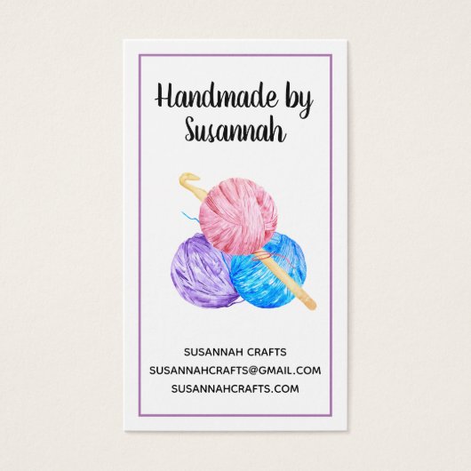 Crochet and Yarn Handmade Purple Business Card (正面)