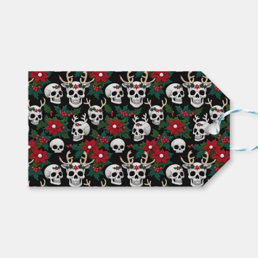 Crochet Christmas Skulls With Poinsettias ギフトタグ (正面(横))
