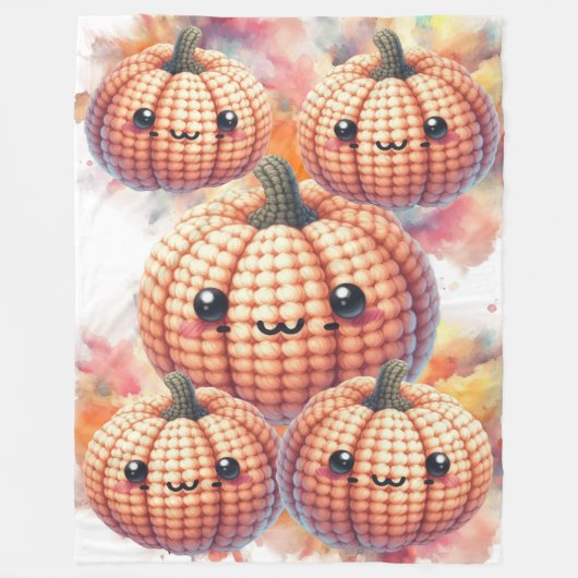 Crochet Cute Pumpkin フリースブランケット (正面)