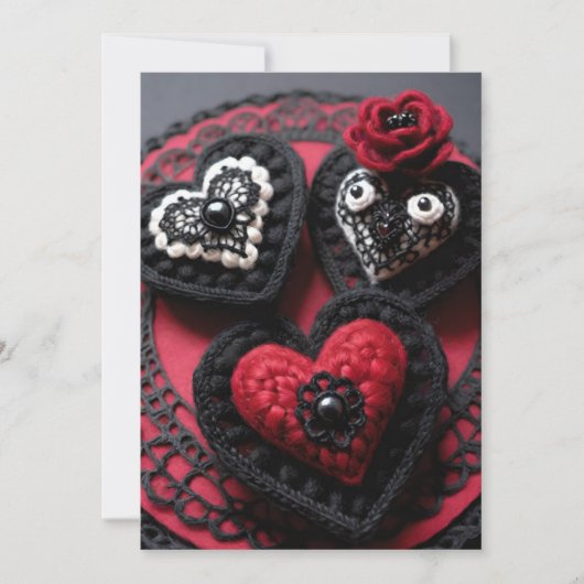 Crochet Gothic Valentine Red & Black Hearts シーズンカード (正面)