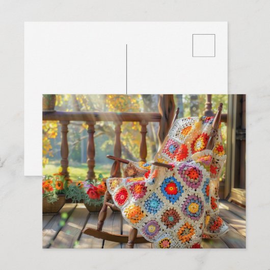 Crochet Granny Square Blanket Lying on a Rocking C ポストカード (正面/裏面)