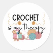 Crochet Is My Therapy Yarn Balls Art ラウンドシール (正面)